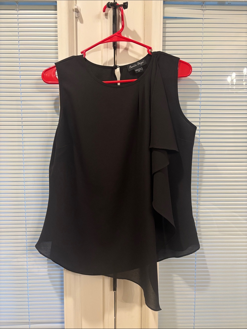 Charlie Paige Black Sleeveless Ruffle Blouse